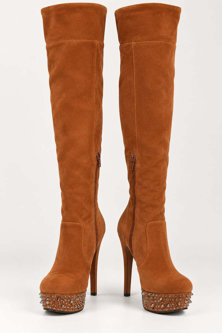 Betsey Johnson Suede Leather Over-the-Knee Platform Boots Tan Size: 8M New